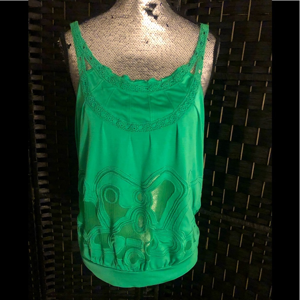 MARCIANO “Silk - Sheer- Crochet” 🟢Emerald Green Tank Top